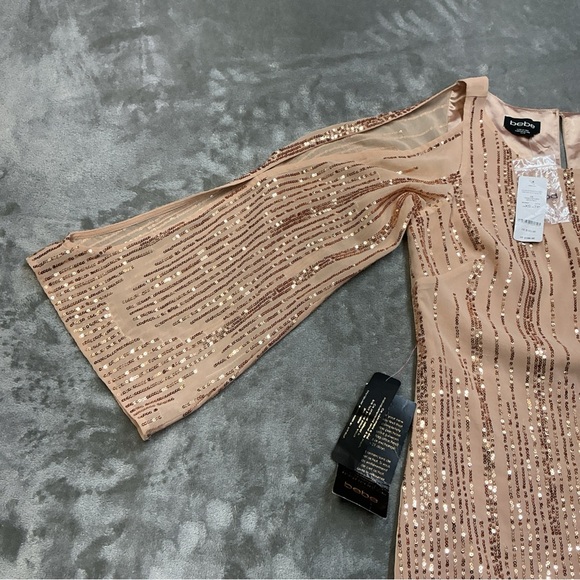 Bebe Sequin Peach Dress Arm cut outs womens XS - Picture 4 of 16